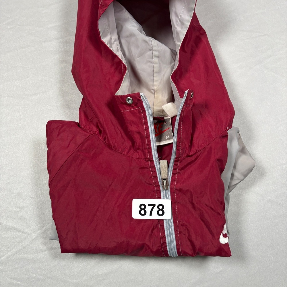 90's Nike Windbreaker Mens Medium Red Grey Vintage Colorblock Hooded Jacket - Picture 12 of 12